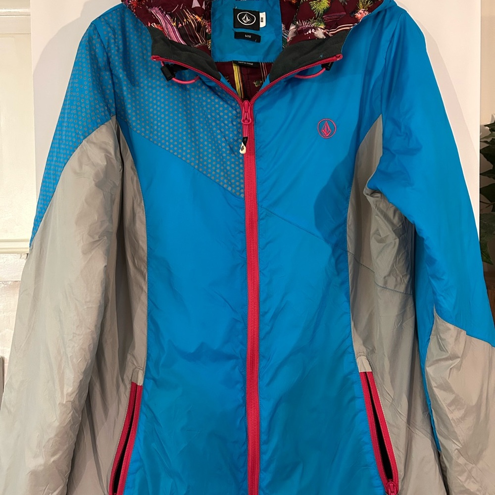 Volcom Lightweight Blue and Gray Jacket with Hood and Full-Length Zipper